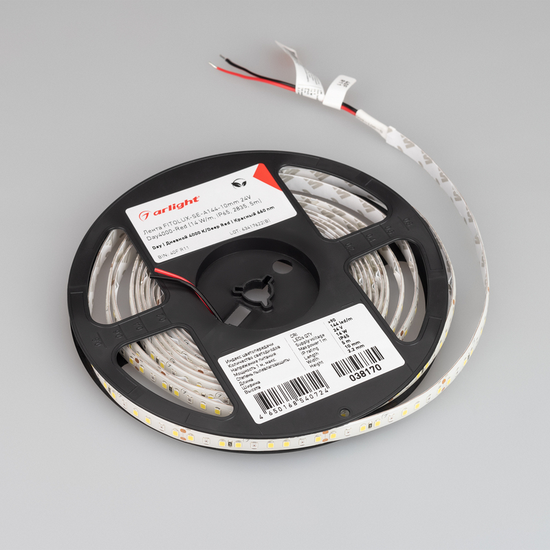 Светодиодная лента Arlight FITOLUX-SE-A144-10mm 24V Day4000-Red (14 W/m, IP65, 2835, 5m) 038170