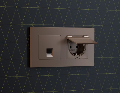 Комплект мех-ма компьютерной розетки RJ-45 экранированной с автоматической защитной шторкой Alfa Темная бронза матовый Quant Ambrella Volt MA642005 (AP6420, VM185)