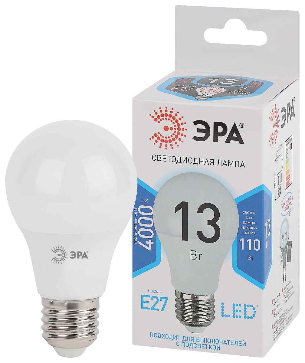 Лампа светодиодная Эра E27 13W 4000K LED A60-13W-840-E27 Б0020537