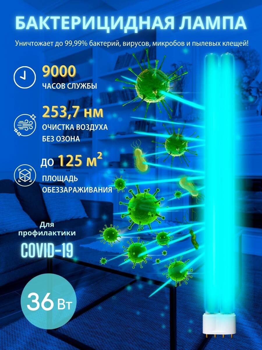 Лампа ультрафиолетовая бактерицидная (UL-00007274) Uniel 2G11 36W прозрачная ESL-PLL-36/UVCB/2G11/CL