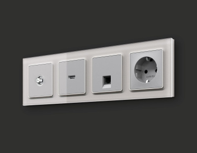 Комплект механизма TV розетки SAT 5-2400MHz 3.5dB Alfa Серебро глянец Quant Ambrella Volt MA413050 (AP4130, VM215)