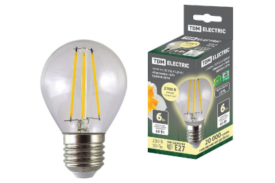 Лампа светодиодная филаментная TDM Electric E27 6W 2700K прозрачная SQ0340-0279