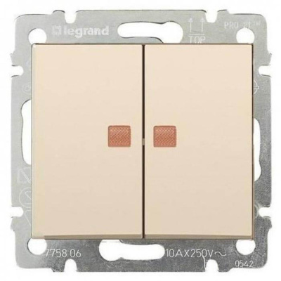 Переключатель двухклавишный Legrand Valena 10A 250V с подсветкой слоновая кость 774113