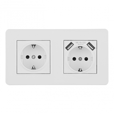 Розетка двойная (двухпостовая) с/з и шторками + USB Arte Milano SET16-2-47-1-40-1 white