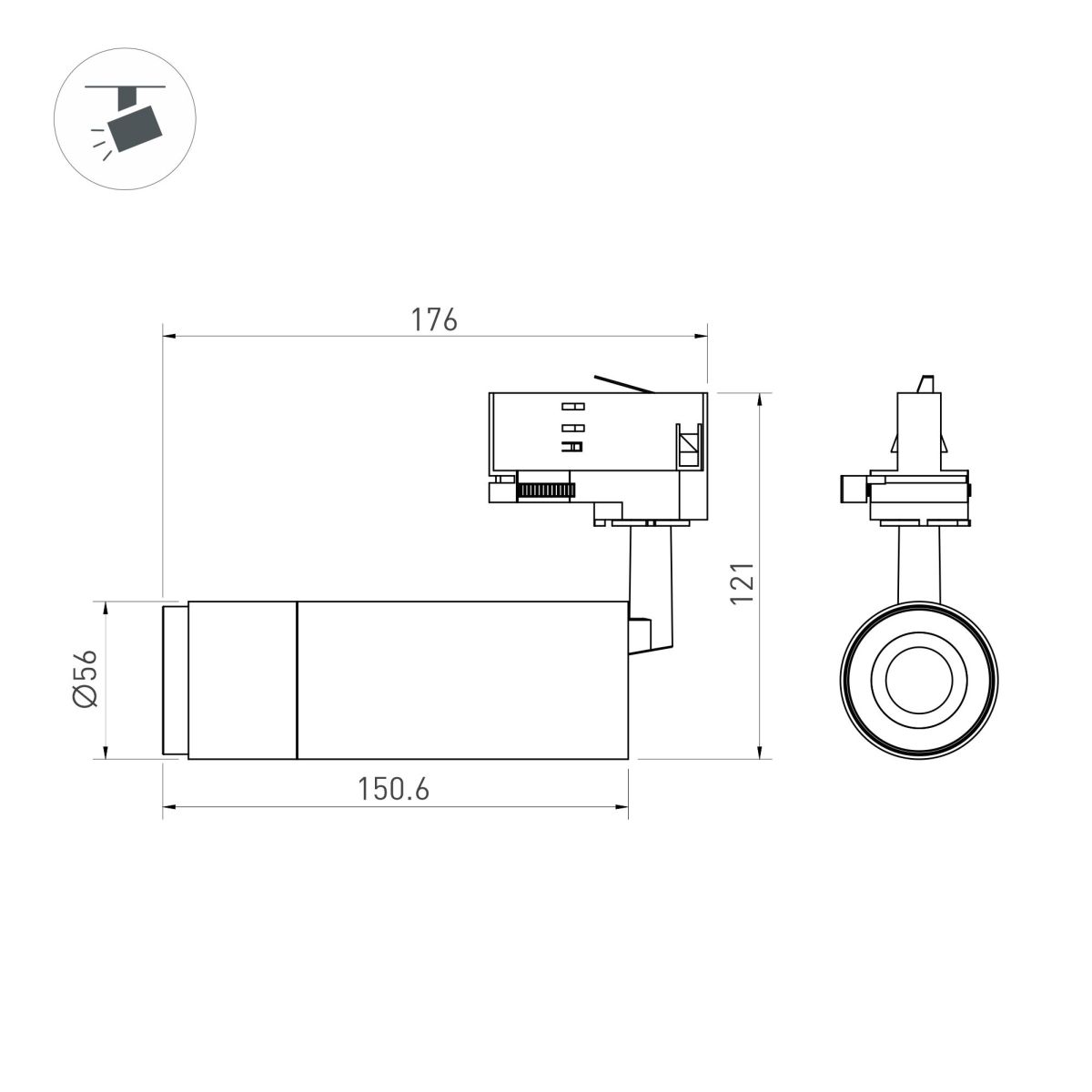 Трековый трехфазный светильник Arlight LGD-GESTIA-TRACK-4TR-R56-15W Warm3000 (BK-NI, 20-45 deg, 230V) (IP20 Металл) 059388
