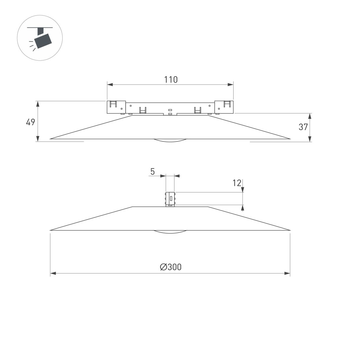 Трековый магнитный светильник Arlight MAG-MICROCOSM-DISCO-R300-7W Warm3000 (WH, 36 deg, 24V) (IP20 Металл) 051832