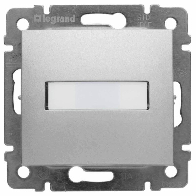 Выключатель кнопочный одноклавишный Legrand Valena 10A 12V с подсветкой держателем этикетки алюминий 770217