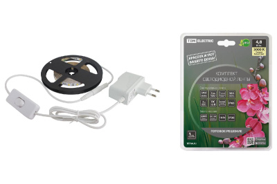 Светодиодная влагозащищенная лента TDM Electric 12В 2835 4,8Вт/м 3000K 3м IP65 SQ0331-0230