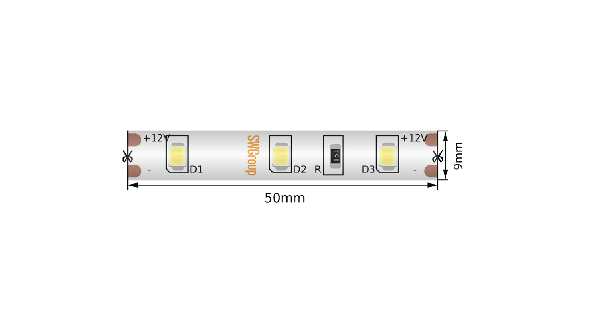 Светодиодная лента SWG Standard 12В 2835 4,8Вт/м 2700-3200K 5м IP66 SWG260-12-4.8-WW-66-M 019158