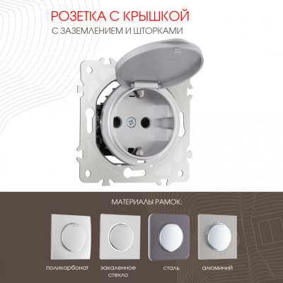 Розетка с заземлением, шторками и защитной крышкой Arte Milano 202.41-1.silver