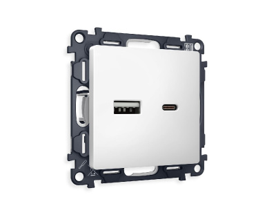 Комплект механизма розетки 2USB A+C 20W (быстрая зарядка) Ambrella Volt Alfa MA131010