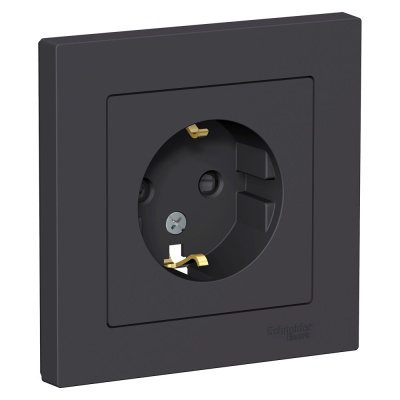 Розетка с/з со шторками, 16А, в сборе Systeme Electric AtlasDesign Карбон ATN001044