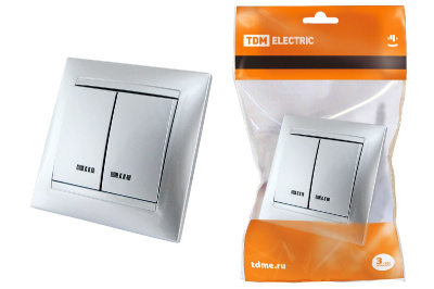 Выключатель двухклавишный с подсветкой Лама TDM Electric SQ1815-0205