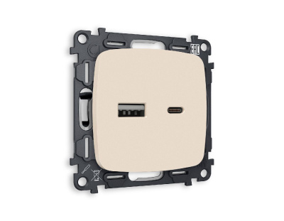 Комплект механизма розетки 2USB A+C 20W (быстрая зарядка) Ambrella Volt Omega MO331010