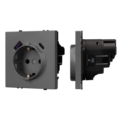 Механизм розетки с USB зарядкой Arlight SCT-NOBE-MUAC-SFPL-GR (230V, 16A) 054287