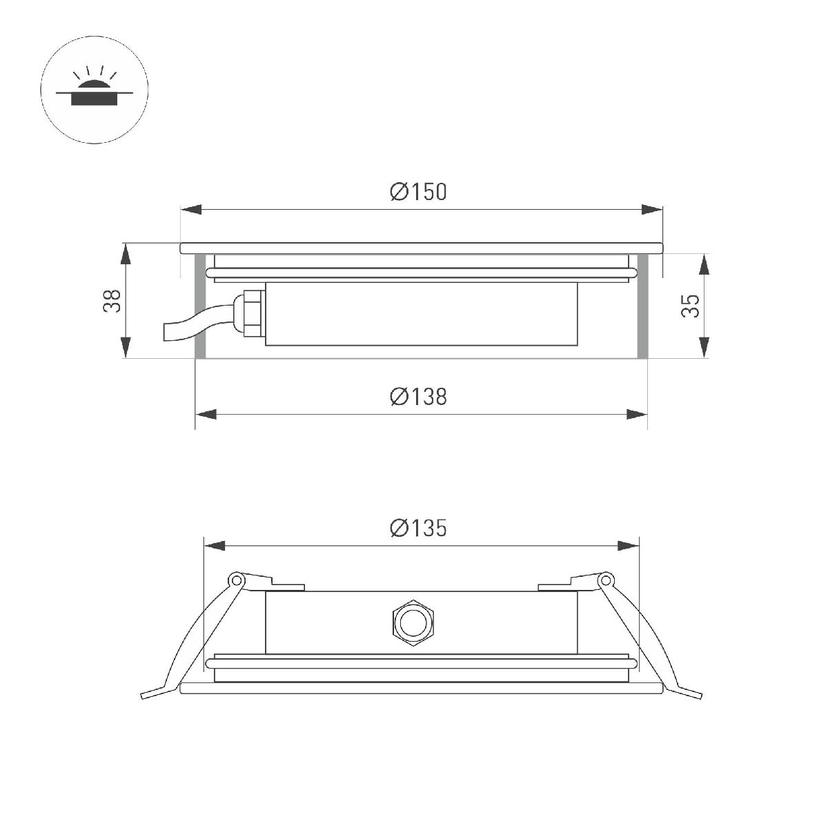 Грунтовый светильник Arlight ART-GROUND-SLIM-R150-12W Warm3000 (SL, 35 deg, 24V) 038166
