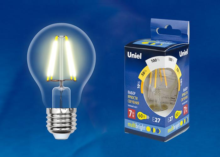 Лампа светодиодная филаментная Uniel E27 5W 3000K прозрачная LED-G45-5W/WW/E27/CL/MB GLM10TR