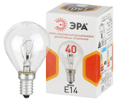 Лампа накаливания Эра P-40-E14-230-CL шар Б0066547