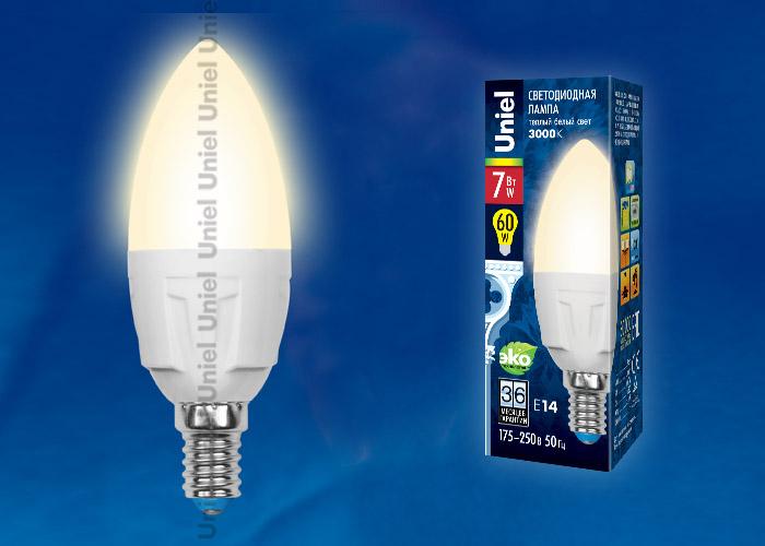 Лампа светодиодная (UL-00002412) Uniel E27 7W 4000K матовая LED-C37 7W/NW/E27/FR PLP01WH