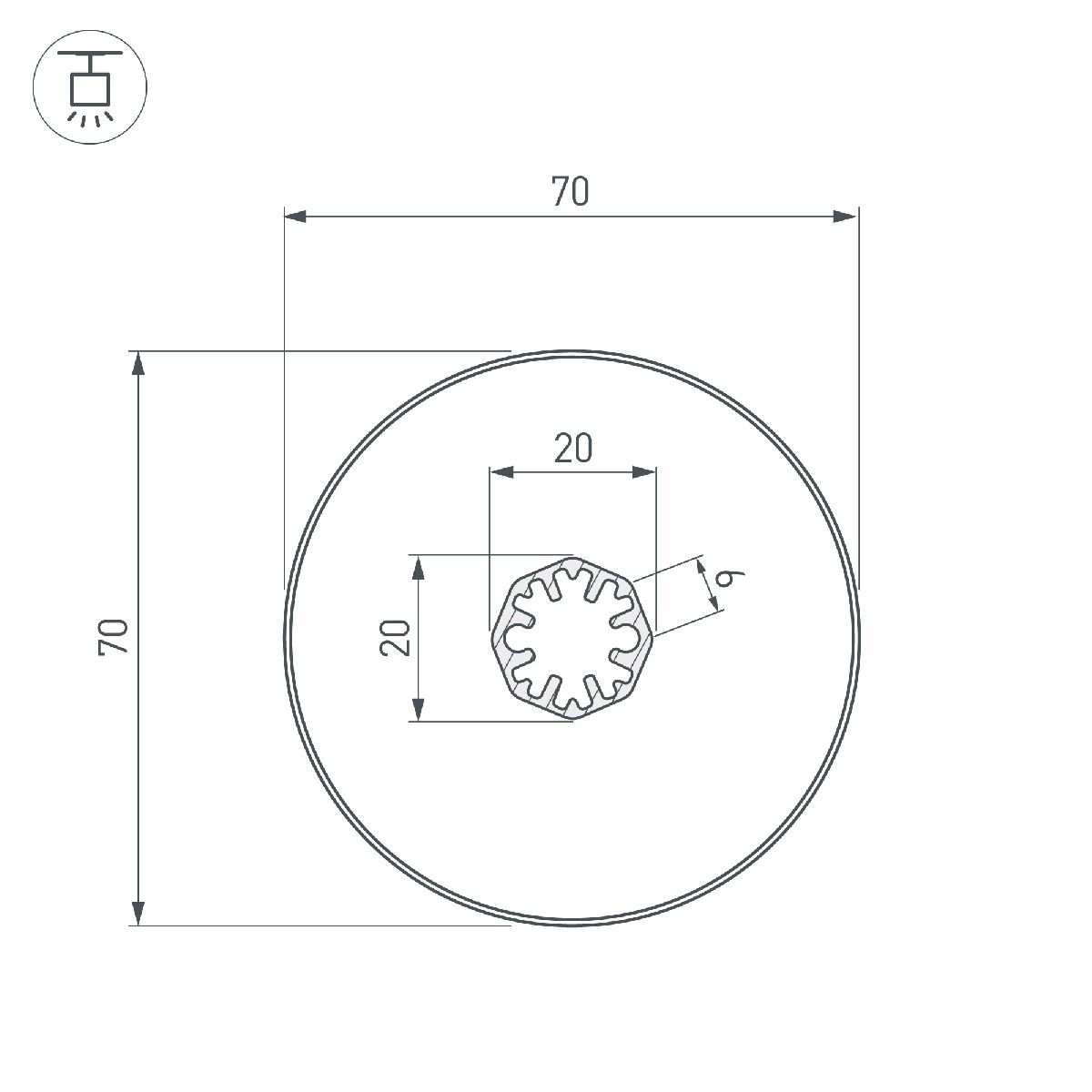 Профиль Arlight SL-ROUND-D70-360deg-2000 ANOD 037770
