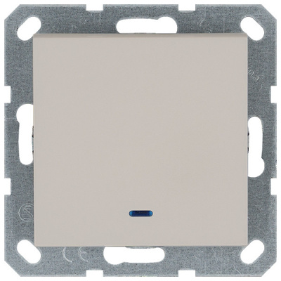 Выключатель одноклавишный проходной со светодиодом 10A 250V с накладкой, цвет Тауп Jasmart G3012NT