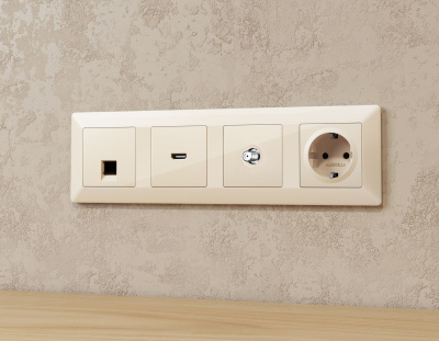 Комплект механизма TV розетки SAT 5-2400MHz 3.5dB Alfa Бежевый глянец Quant Ambrella Volt MA313050 (AP3130, VM215)