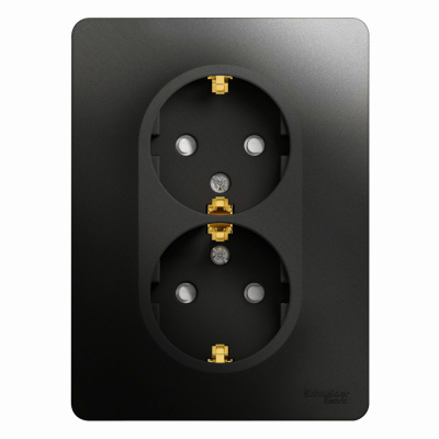 Розетка 2-ая с/з со шторками, 16А (в сборе) Systeme Electric Glossa Антрацит GSL000726