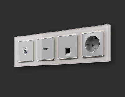 Комплект механизма компьютерной розетки RJ-45 экранированной с автоматической защитной шторкой Alfa Серебро глянец Quant Ambrella Volt MA412005 (AP4120, VM185)