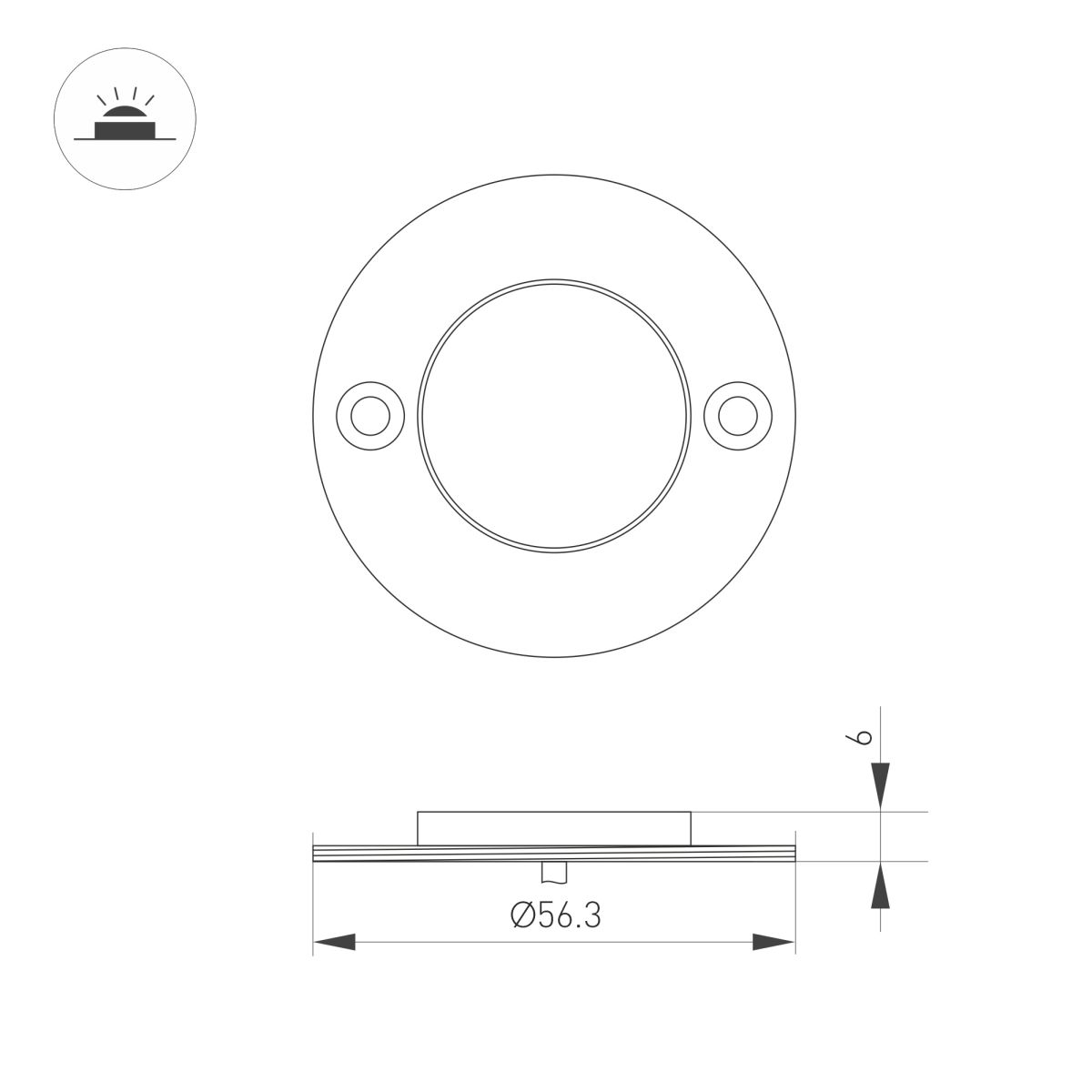 Светильник для стен, лестниц и пола Arlight ART-DECK-LAMP-R56-3W Warm2700 (SL, 120 deg, 24V) (IP67 Металл) 060622