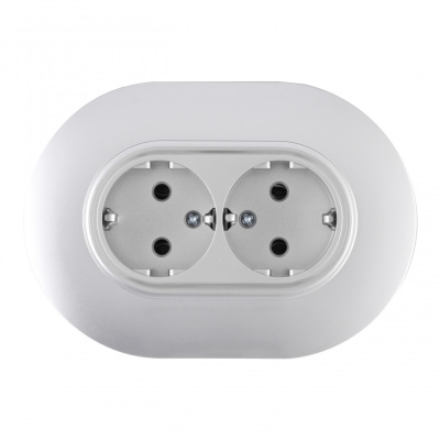 Круглая розетка двойная с/з и шторками Arte Milano SET08-double-40-2 silver