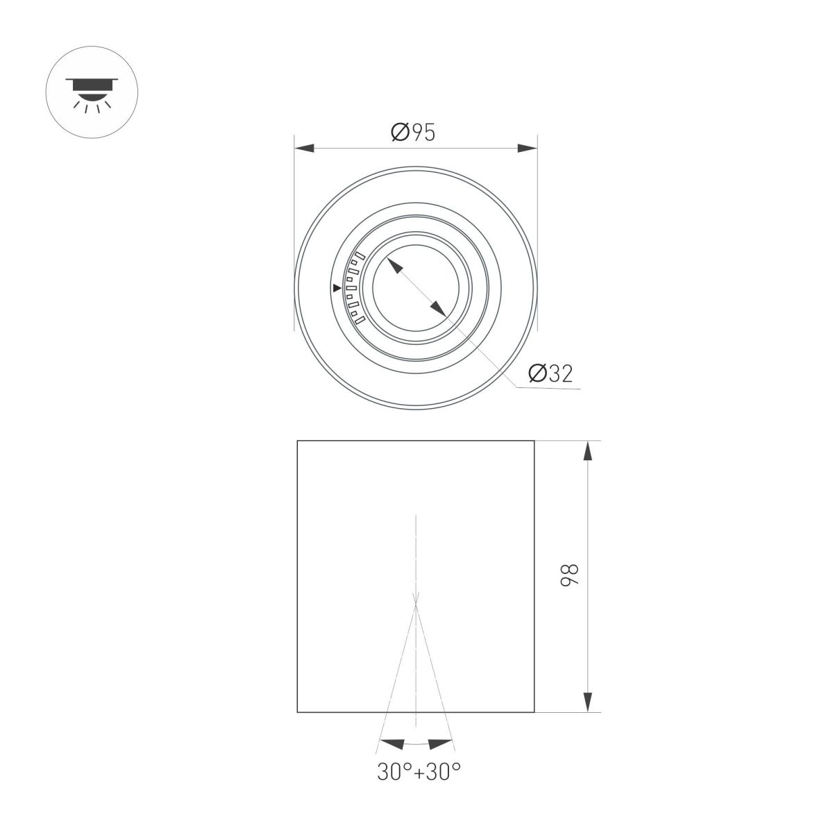 Накладной светильник Arlight SP-ACENTO-R95-10W Warm2700 (BK, 20-45 deg, 230V) 055743