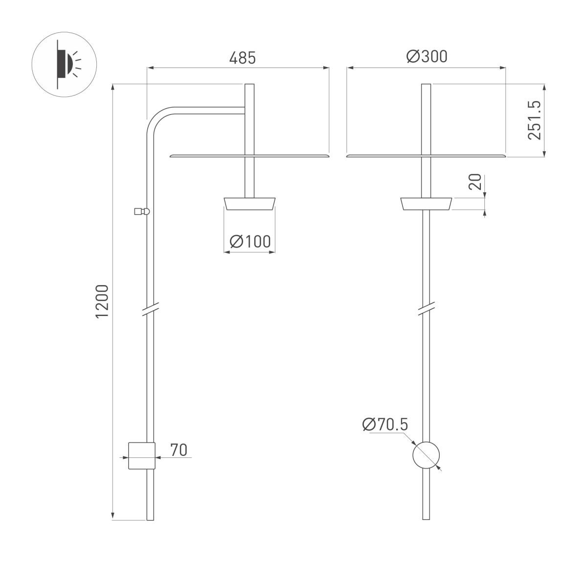 Бра Arlight SP-CAMPANA-WALL-L1200-9W Warm3000 (BK, 130 deg, 230V) (IP20 Металл) 059599