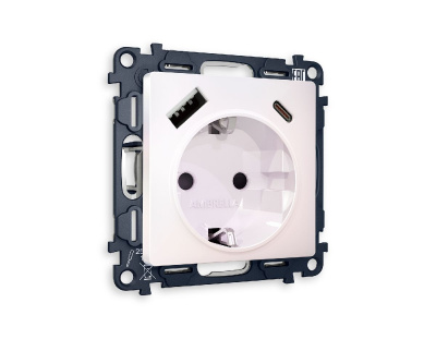 Комплект механизма розетки 2USB A+C 20W (быстрая зарядка) с/з Ambrella Volt Alfa MA210010