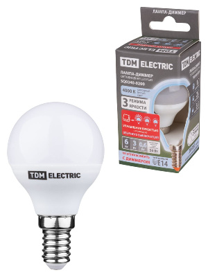 Лампа светодиодная диммируемая TDM Electric Е14 6W 4000K прозрачная SQ0340-0200