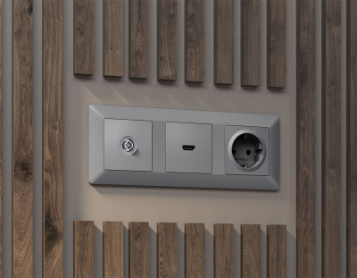 Комплект механизма TV розетки оконечной экранированной 5-1000MHz 3dB Alfa Сталь матовый Quant Ambrella Volt MA513005 (AP5130, VM199)