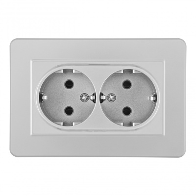 Розетка двойная с/з и шторками Arte Milano SET16-double-40-2 silver