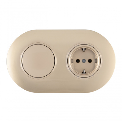 Выключатель круглый одноклавишный с розеткой с/з и шторками Arte Milano SET08-2-40-1-30-1 shampan