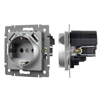 Механизм розетки с USB зарядкой Arlight SCT-MUAA-PL-GR-V (250V, 16A) 049820