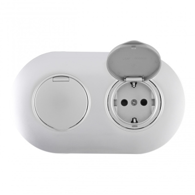 Круглая розетка двойная (двухпостовая) с/з и шторками Arte Milano SET08-2-41-1x2 silver