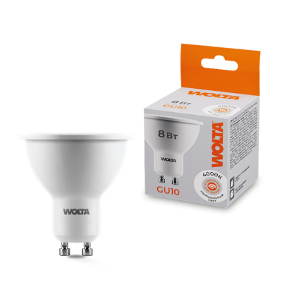 Светодиодная лампа WOLTA 8Вт 4000K GU10 матовая 25SPAR16-230-8GU10