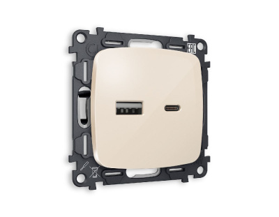 Комплект механизма розетки 2USB A+C 20W (быстрая зарядка) Ambrella Volt Omega MO311010