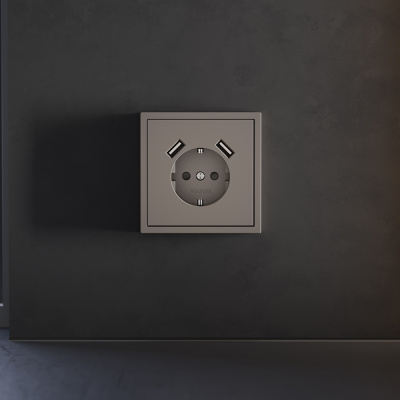 Накладка для розетки с заземлением и защитными шторками, с USB A+A Voltum S70 (капучино) VLS000914