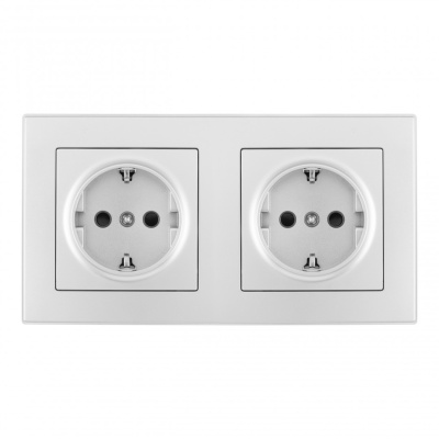 Розетка двойная (двухпостовая) с/з и шторками Arte Milano SET06-2-40-1x2 silver