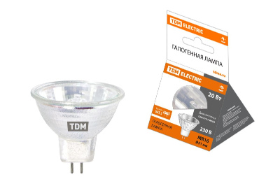 Лампа галогенная TDM Electric GU5.3 20W 3000K прозрачная SQ0341-0067