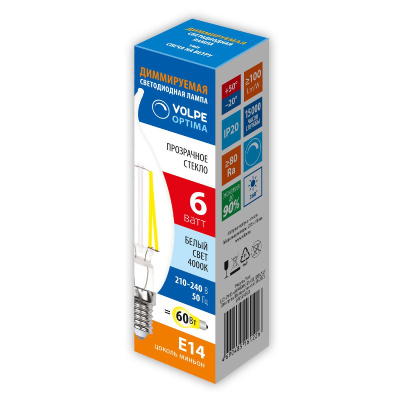 Лампа светодиодная диммируемая Volpe Optima LED-CW35-6W/4000K/E14/CL/DIM/SLF UL-00009244