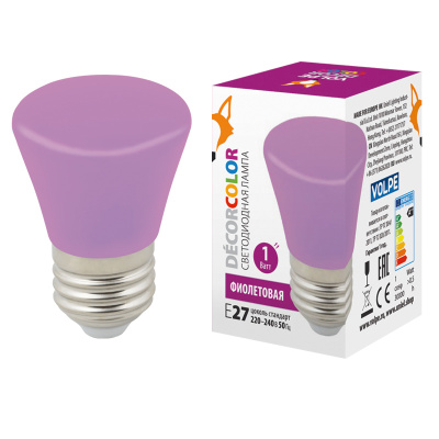 Лампа светодиодная Volpe Decor color LED-D45-1W/PURPLE/E27/FR/С BELL UL-00005644