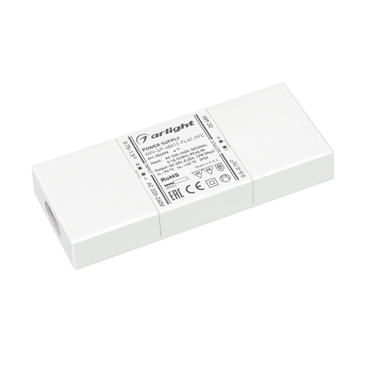 Блок питания Arlight ARV-SP-48012-FLAT-PFC (48V, 0.25A, 12W) 052078