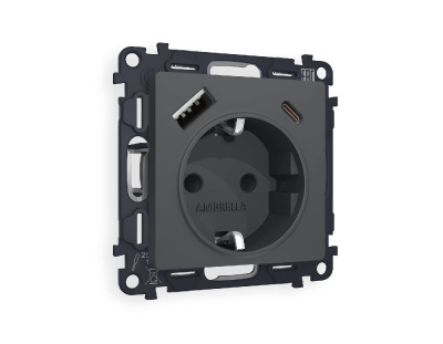 Комплект механизма розетки 2USB A+C 20W (быстрая зарядка) с/з Ambrella Volt Alfa MA910010