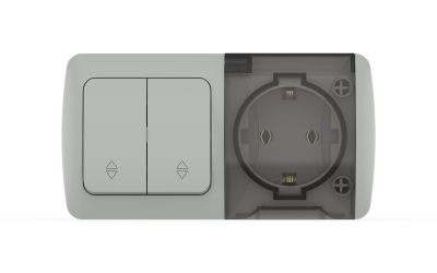 Выключатель двухклавишный переключатель + розетка с заземлением ELBI Eva 554-011500-931