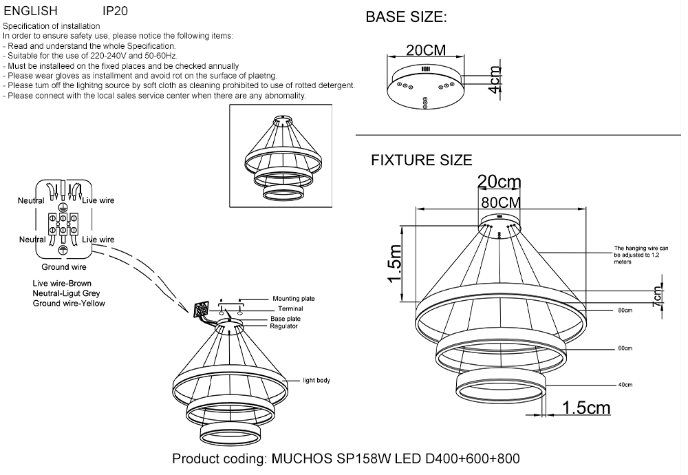 Подвесной светодиодный светильник Crystal Lux MUCHOS SP158W LED D400+600+800 GOLD
